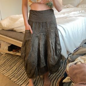 Onz Lagenlook brown linen bubble skirt